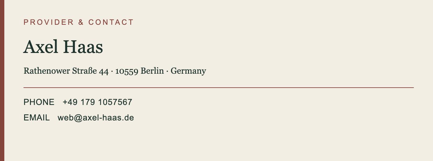 Axel Haas’s legal and contact details presented as an image